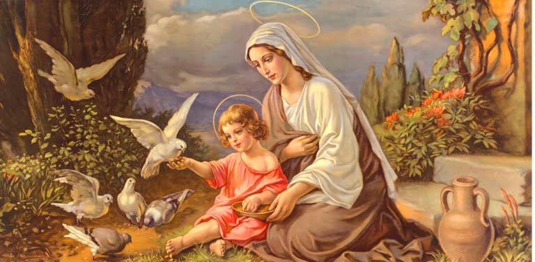 Tauben-Madonna / Öldruck nach Giovanni
