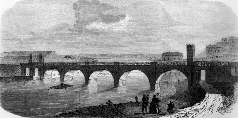 Ulm, Eisenbahnbrücke / Holzstich 1859