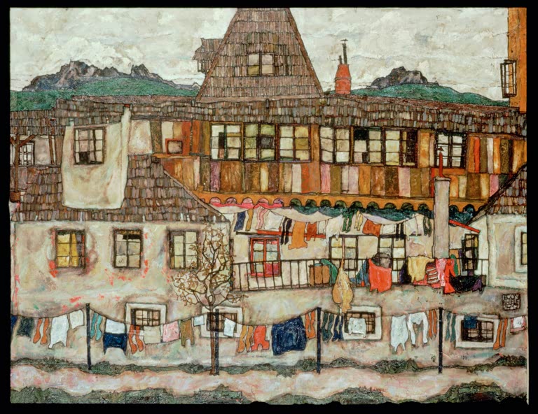 Egon Schiele, Haus mit trocknender Wäsche