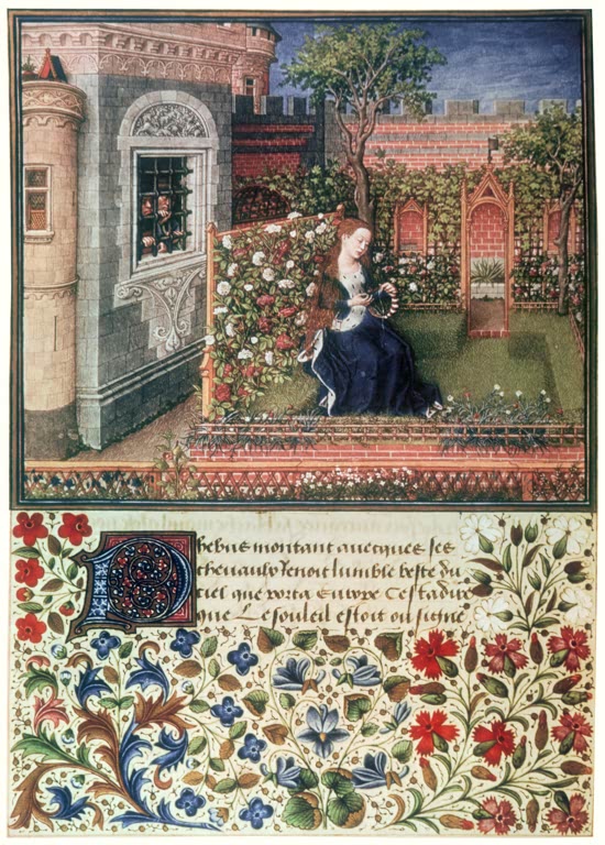 Boccaccio, Teseida, Emilia im Rosengarten / franz. Buchmalerei um 1470