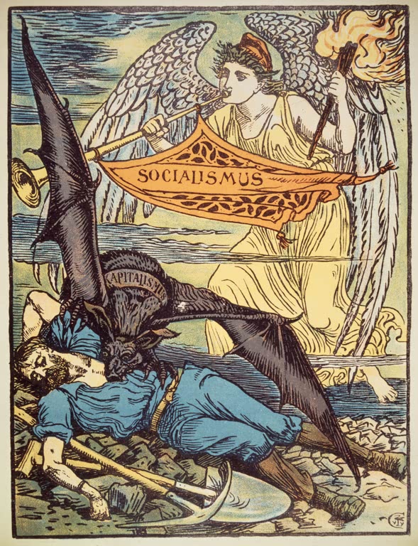 Der kapitalistische Vampir / Holzschnitt von Walter Crane