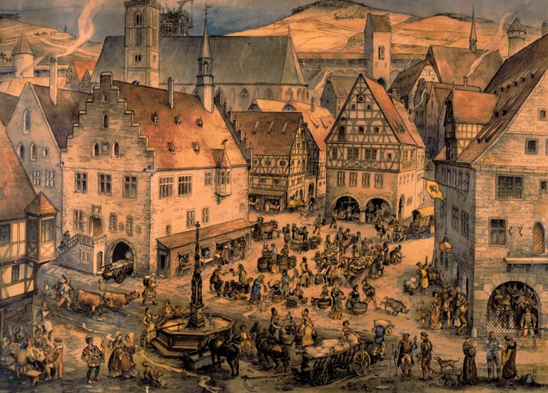 Mittelalterliche Stadt / Schulwandbild
