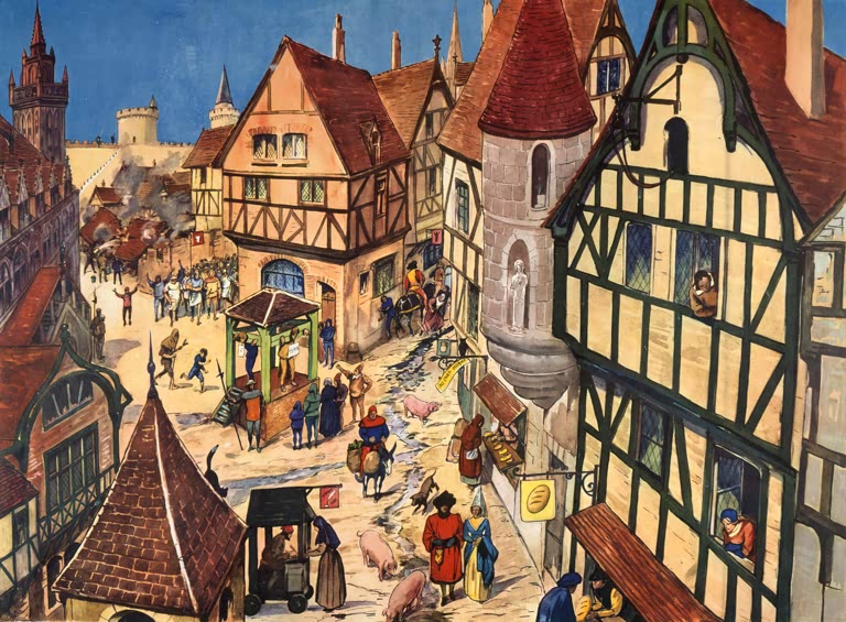 Mittelalterliche Stadt / Schulwandbild